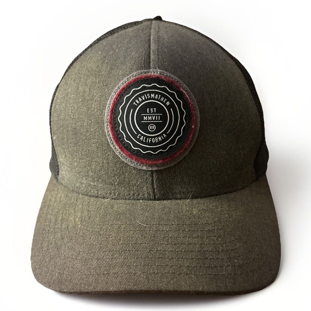 Travis Mathew Golf Mens Gray White Hat Cap Mesh SnapBack OS